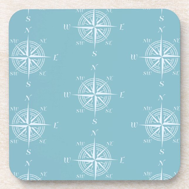 Blue Nautical Sailing Compass Beverage Coaster (Front)