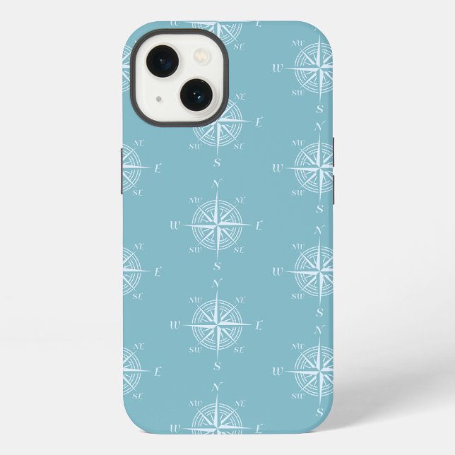 Blue Nautical Sailing Compass Iphone Case (Back)