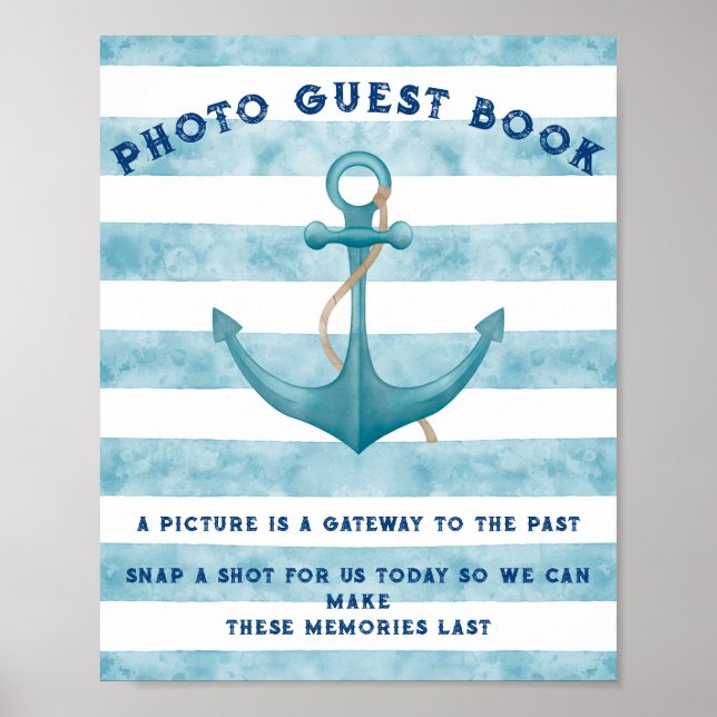 Blue Nautical Sailor Baby Shower Guest Book Sign (Front)