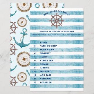 Blue Nautical Sailor Baby Shower Word Scramble