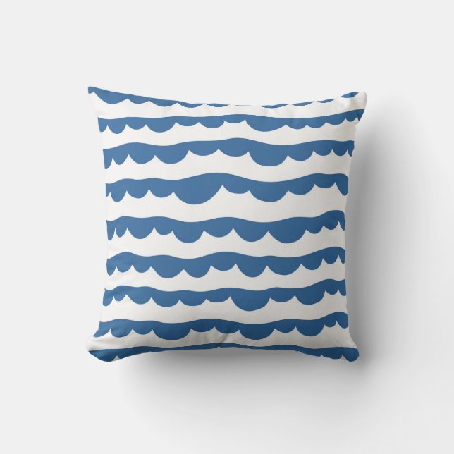 Blue Nautical Scallop Edge Sketch Pattern Throw Pillow (Front)