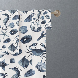 Blue Nautical Sea Shell Pattern Bath Towel Set