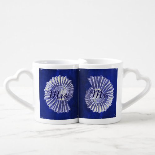 blue nautical seashells coastal wedding mr and mrs coffee mug set