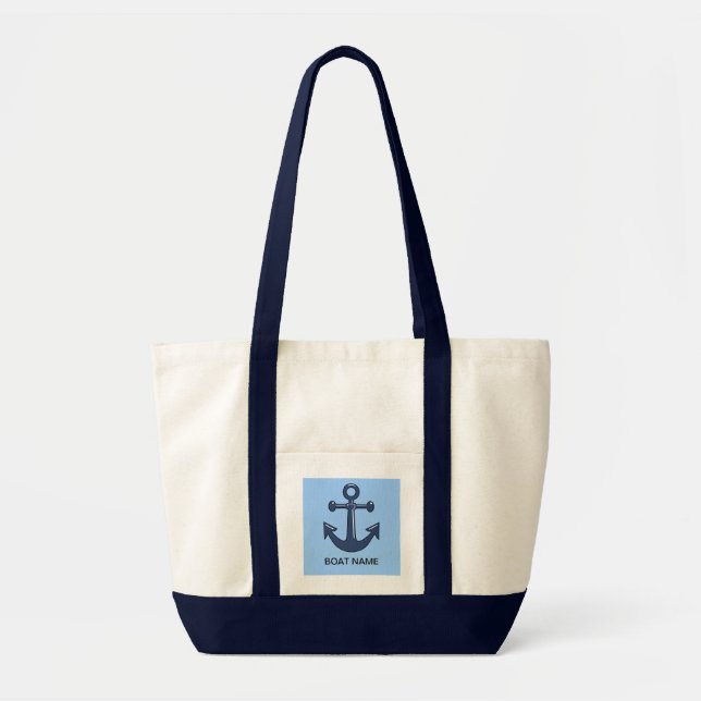 Blue Nautical Ship Anchor Custom Boat Name Tote Bag (Front)