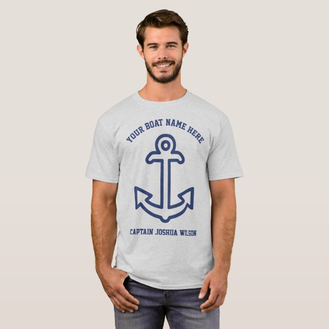 Blue Nautical Ship Anchor Personalized T-Shirt (Front Full)