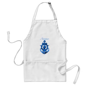 Blue Nautical Ships Wheel And Anchor Adult Apron by BailOutIsland at Zazzle