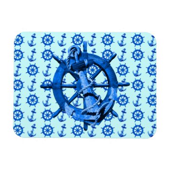Blue Nautical Ships Wheel And Anchor Magnet by BailOutIsland at Zazzle