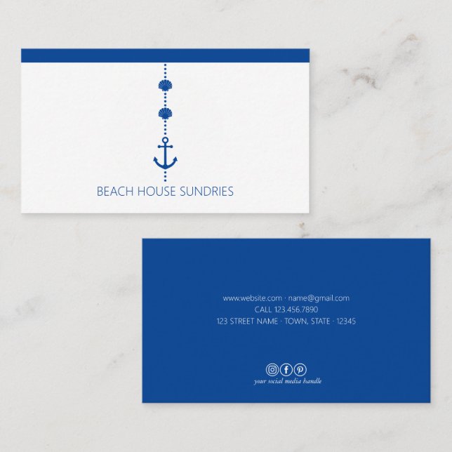 Blue Nautical Standard, 3.5" x 2.0" Business Card (Front/Back)