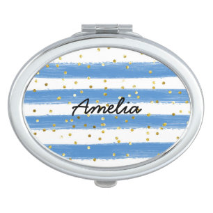 Blue Nautical Stripe  Monogrammed compact mirror