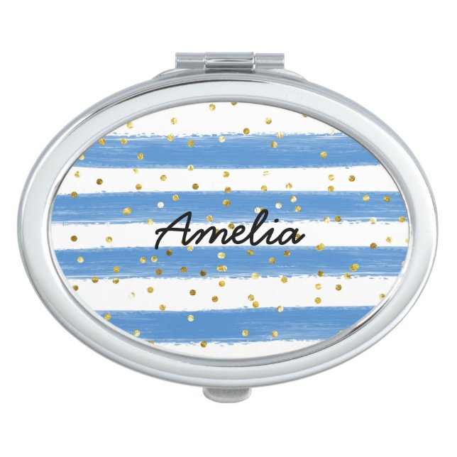 Blue Nautical Stripe  Monogrammed compact mirror (Front)