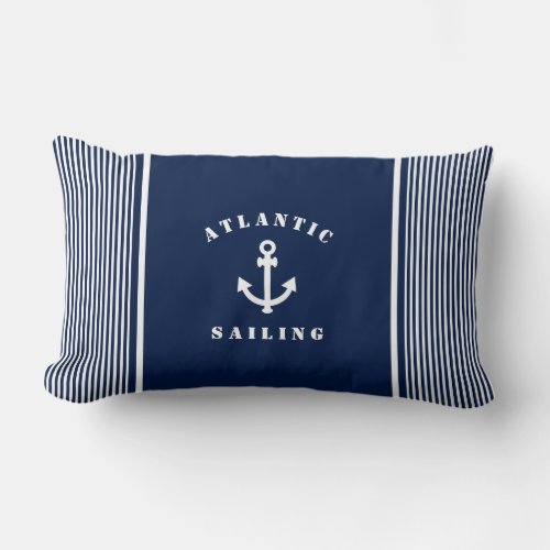 Blue Nautical Striped Pillow with Anchor Label