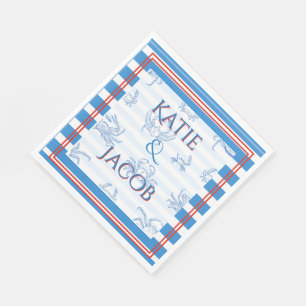 Blue Nautical Stripes and Crabs Preppy Pastel Napkins