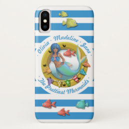 Blue Nautical Stripes Mermaid Family Names iPhone X Case