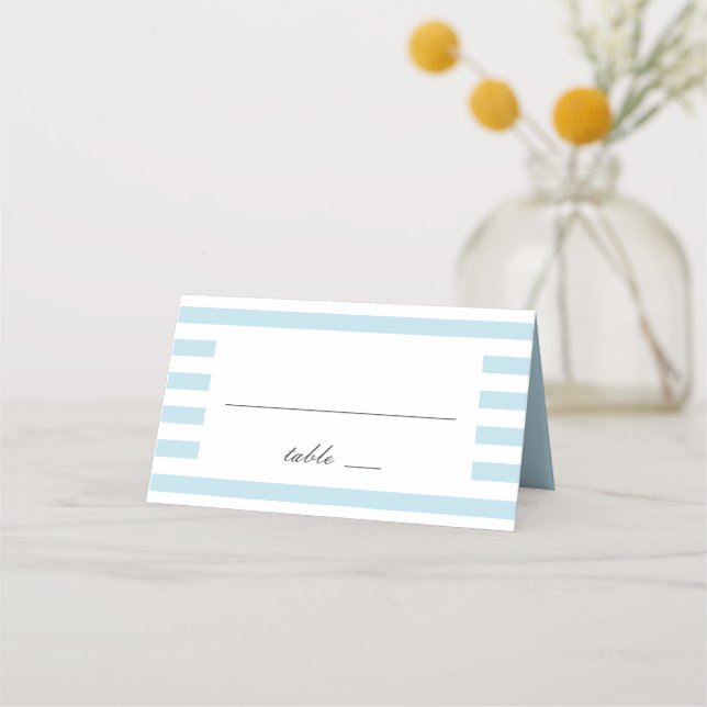 Blue nautical stripes. Modern striped wedding Place Card (Front)