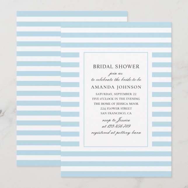 Blue nautical stripes. Striped bridal shower Invitation (Front/Back)