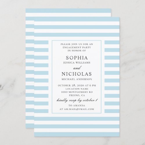 Blue nautical stripes Striped engagement party Invitation