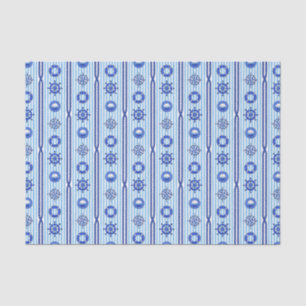 Blue Nautical Stripes with Maritime Motives Tissue Paper