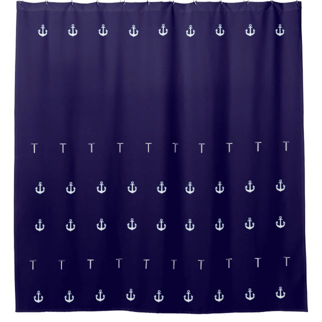 Blue Nautical, stylish & personalized anchor Shower Curtain (Front)