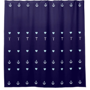 blue nautical, stylish & personalized anchors shower curtain