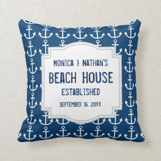 Blue Nautical Theme with Anchors A01 Throw Pillow