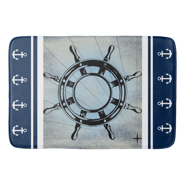 Blue Nautical Themed Bath Mat (Front)
