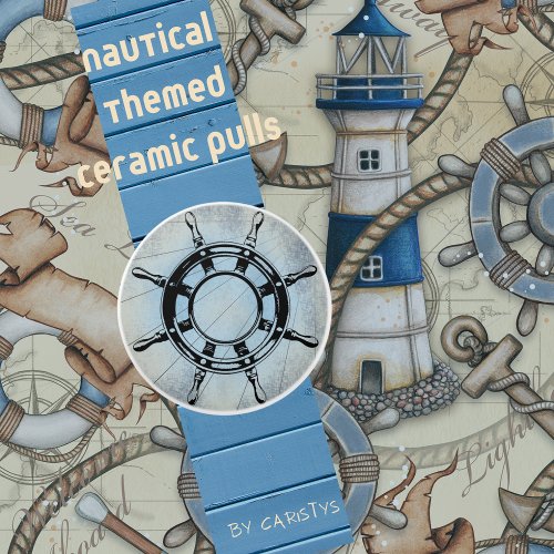 Blue Nautical Themed  Ceramic Knob