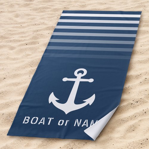 Blue Nautical Vintage Anchor Your Name or Boat Beach Towel