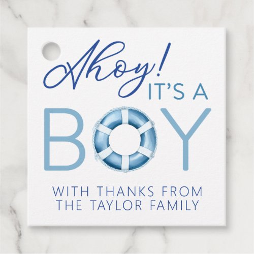 Blue Nautical Watercolor Boy Baby Shower Gift Tag