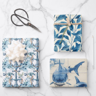 Blue nautical watercolor design wrapping paper sheets