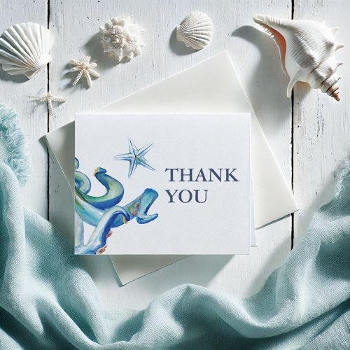 Blue Nautical Watercolor Folded Thank You Card