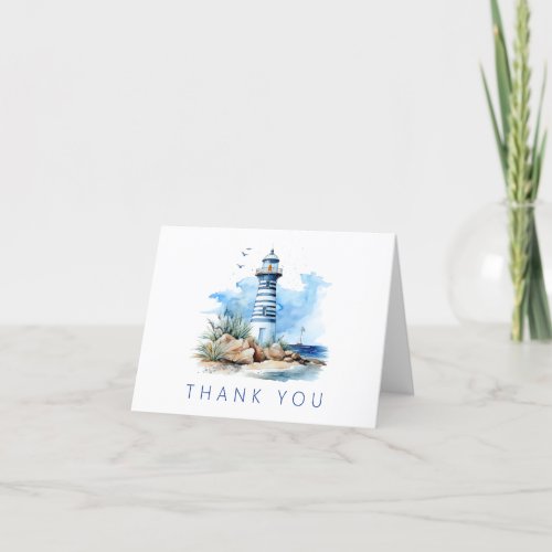 Blue Nautical Watercolor Lighthouse  Thank You Card