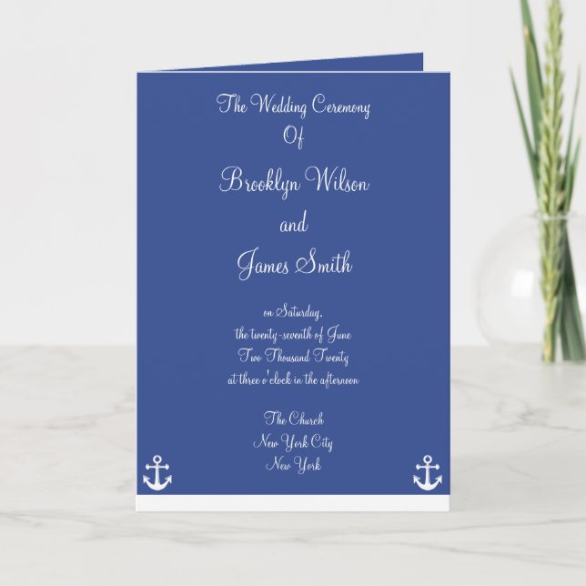 Blue Nautical Wedding Ceremony Programs (Front)
