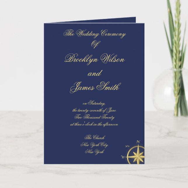 Blue Nautical Wedding Ceremony Programs (Front)