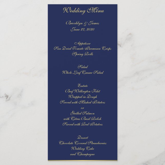 Blue Nautical Wedding Menu Cards (Front)