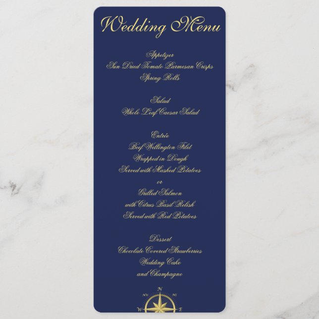 Blue Nautical Wedding Menu Custom Invitations (Front)