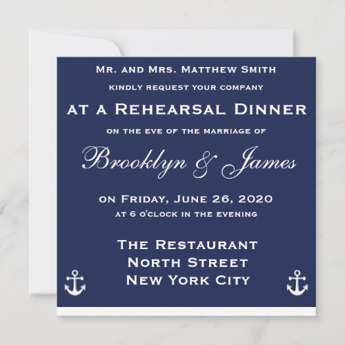 Blue Nautical Wedding Rehearsal Dinner Invitations