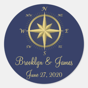 Blue Nautical Wedding Stickers Gold Compass