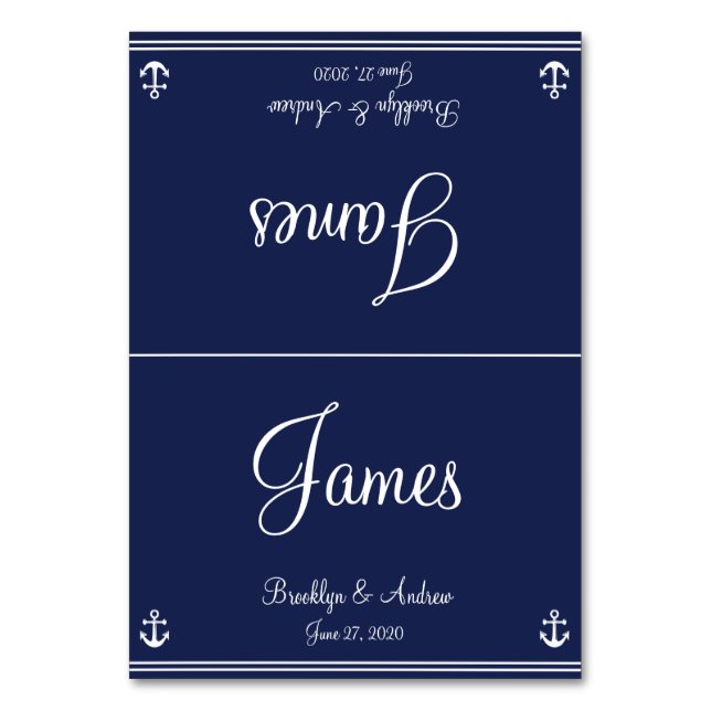 Blue Nautical Wedding Table Cards Seating Cards (Front)