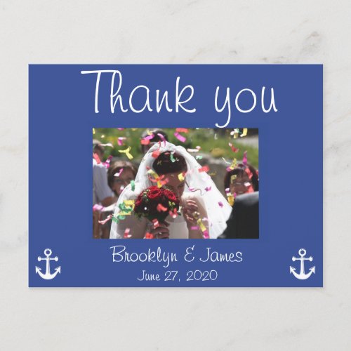 Blue Nautical Wedding Thank You Postcards Picture