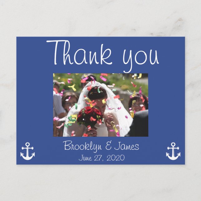 Blue Nautical Wedding Thank You Postcards Picture (Front)