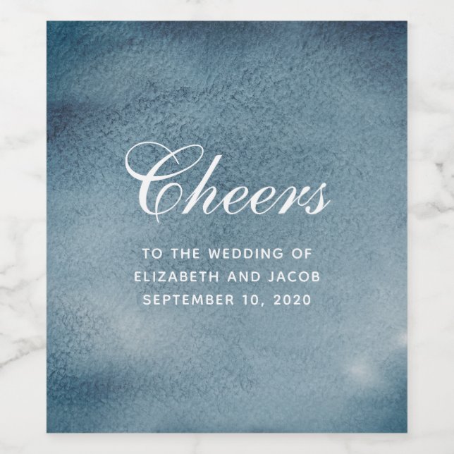 Blue nautical wedding. Watercolor navy modern Wine Label (Single Label)