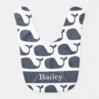 Blue Nautical Whale Baby Bib