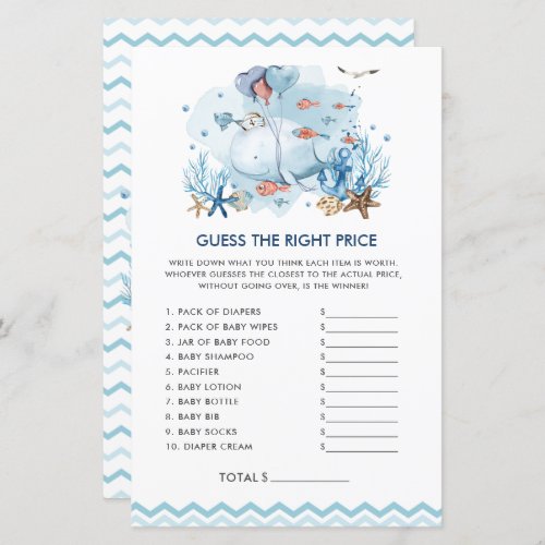 Blue Nautical Whale Baby Guess the Right Price 