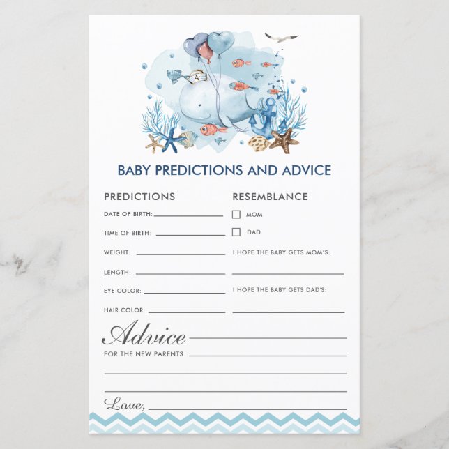 Blue Nautical Whale Baby Predictions and Advice  (Front)