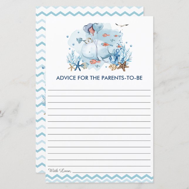 Blue Nautical Whale Baby Shower Advice for Parents (Front/Back)
