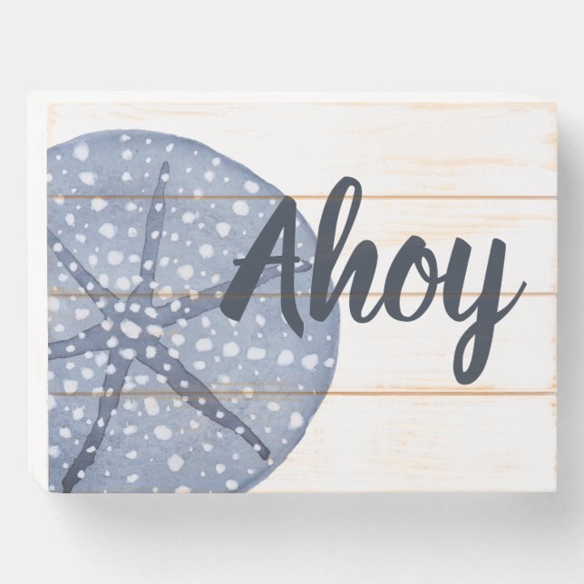 Blue Nautical Wood Sign Ahoy (Front Horizontal)