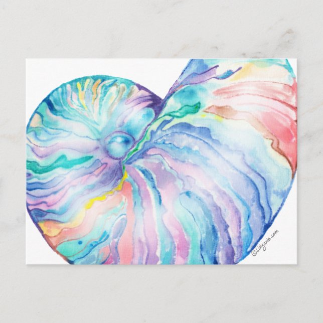 Blue Nautilus Infinity Shell Watercolor Postcard (Front)
