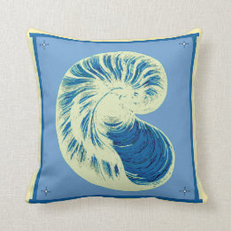 Blue Nautilus Seashell Pillow