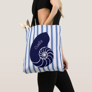 Blue Nautilus Shell Custom Tote Bag