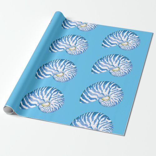 Blue Nautilus Shell Pattern Wrapping Paper